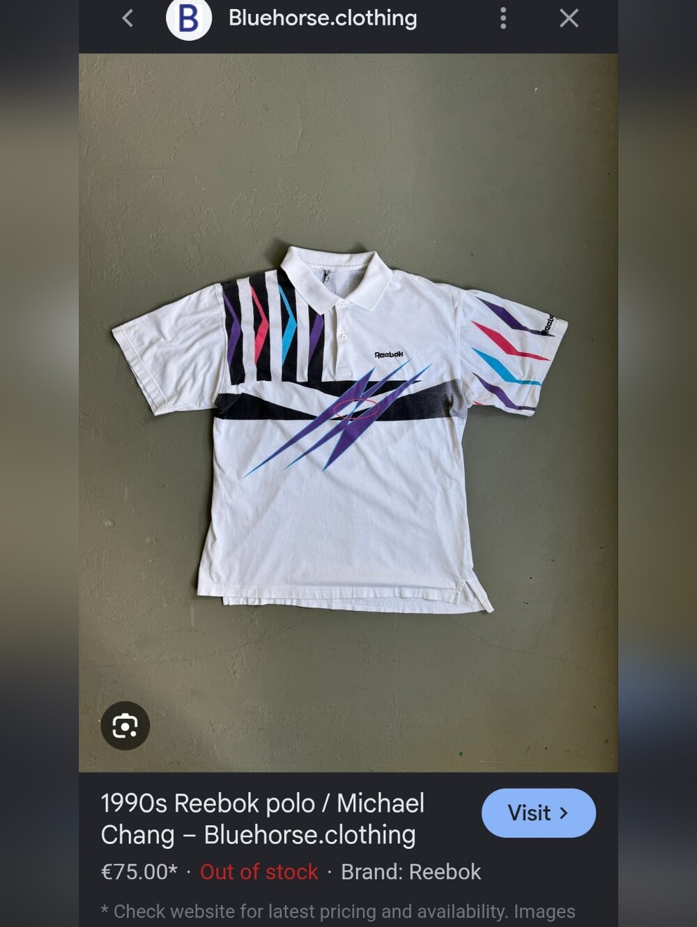 🔥80s/90s🔥- Reebok White Tee w/ Purple & Teal Geometric Accent, Tennis Vibe 🎾 - Picture 12 of 12